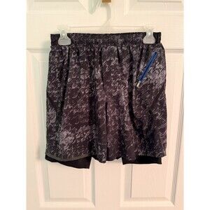 Mens Lululemon Surge 6” Lined Shorts Activewear Running Black Gray Print M